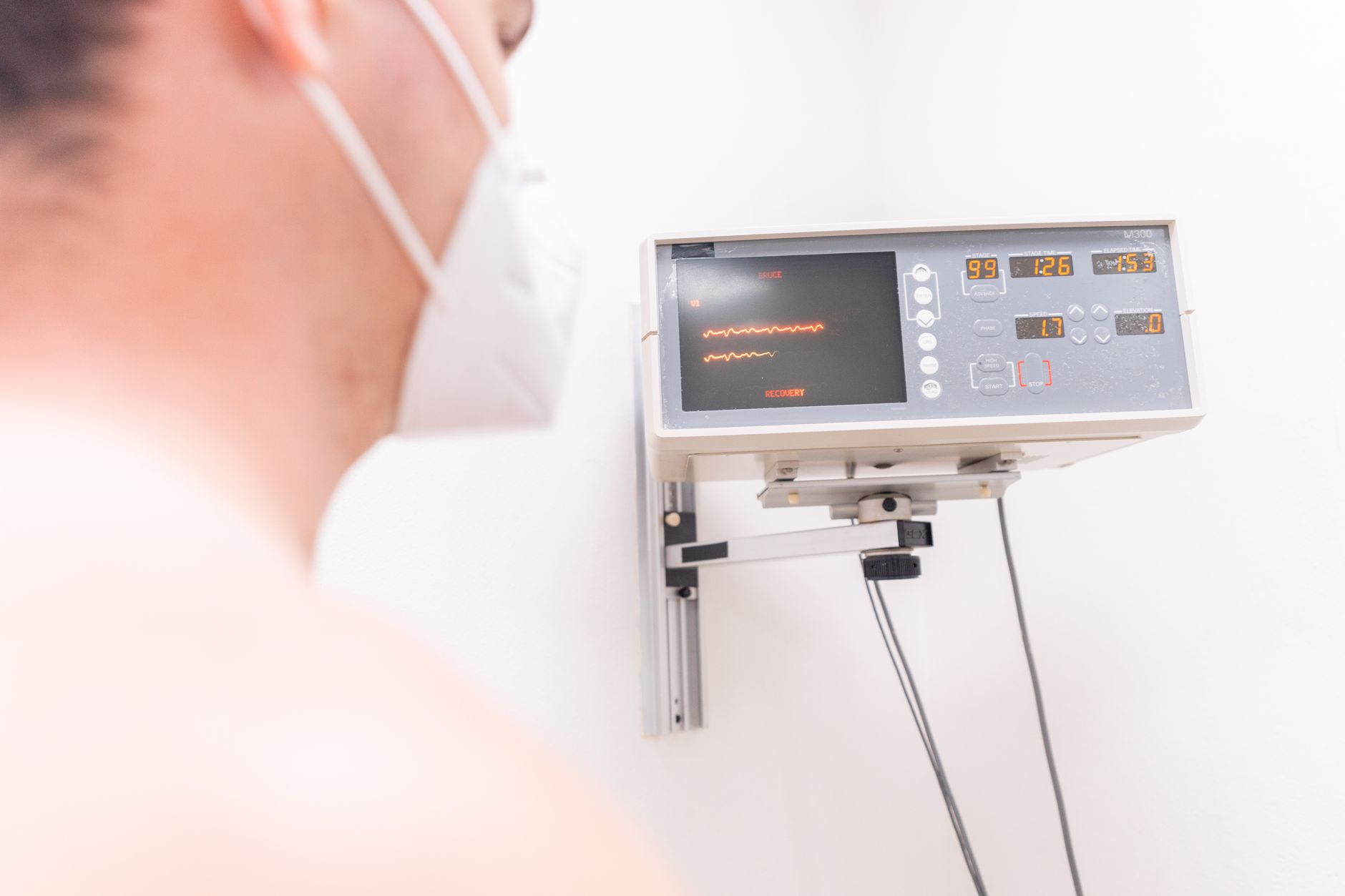 ECG monitor displaying heart rhythm in a cardiology clinic