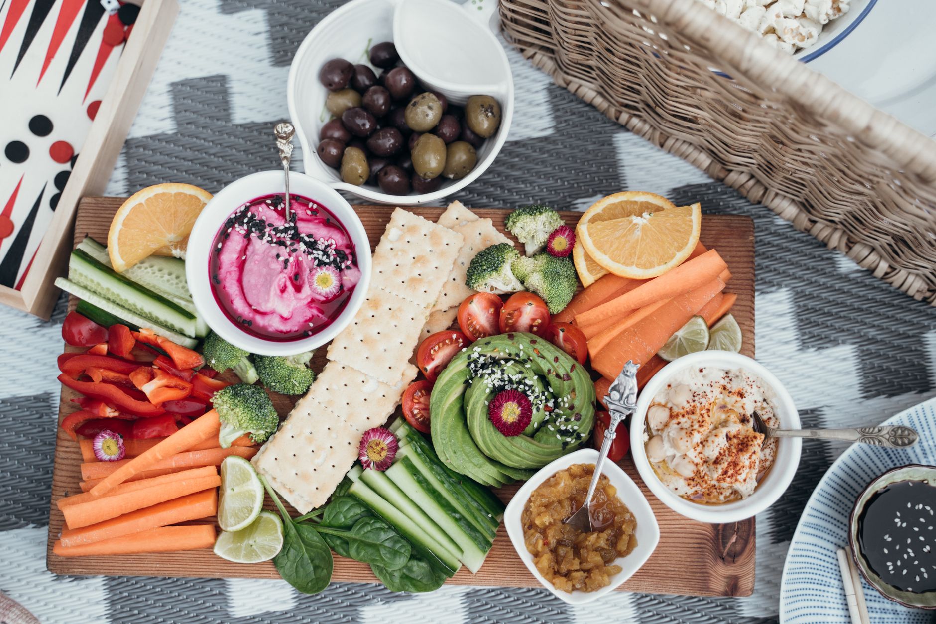 A colourful plate of vegetables and fruits representing a heart-healthy diet