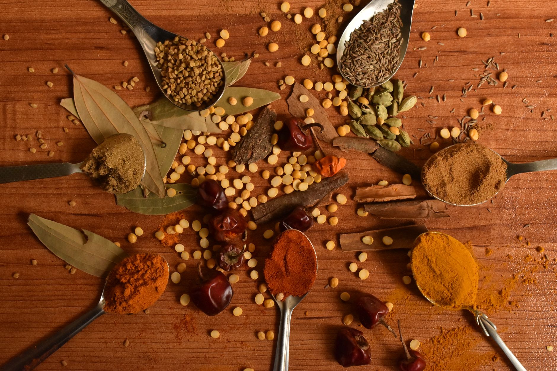 Indian spices alongside chickpeas and legumes used in heart-friendly Gujarati cooking