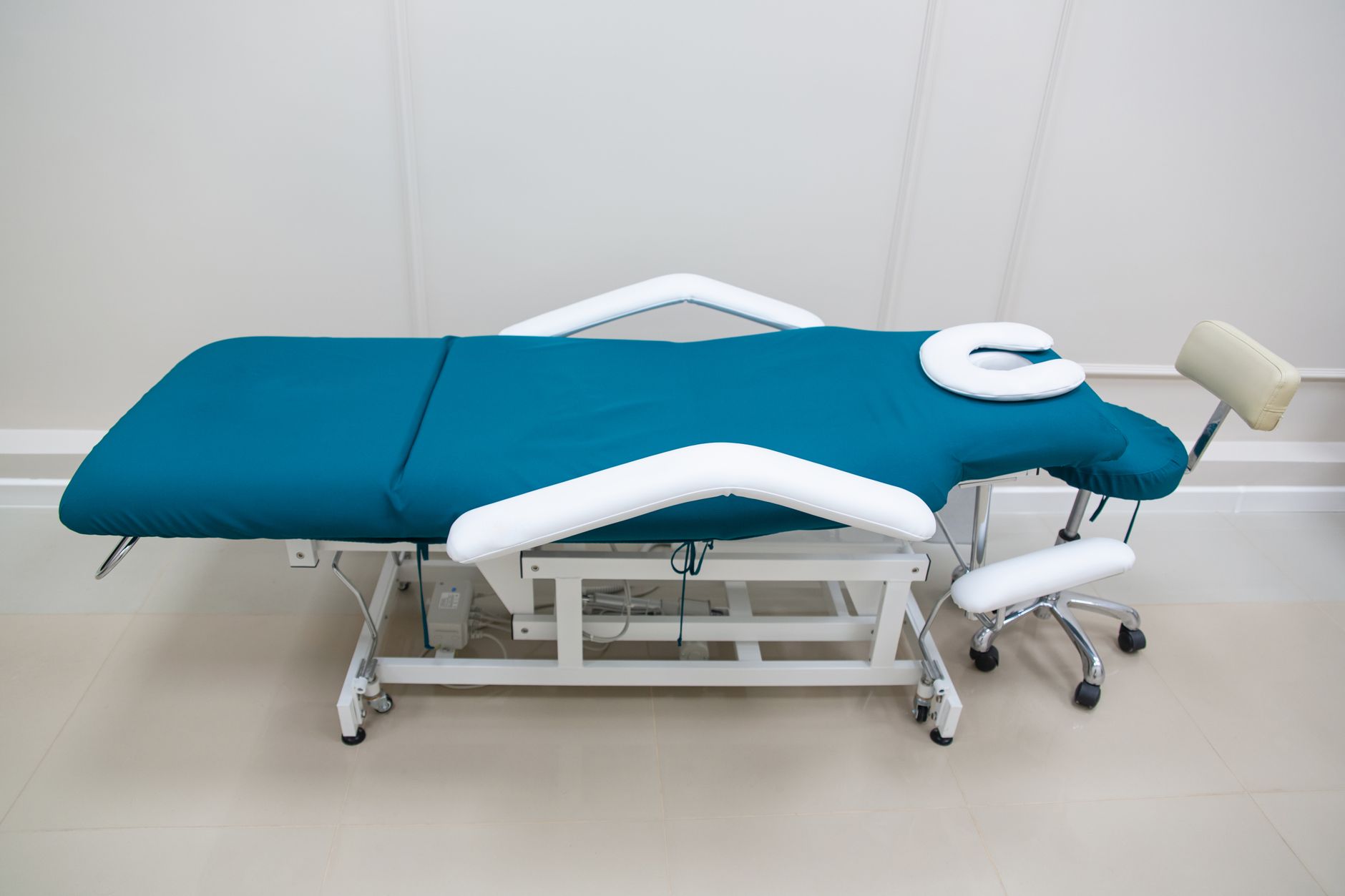 A motorised tilt table used in a cardiology diagnostic laboratory