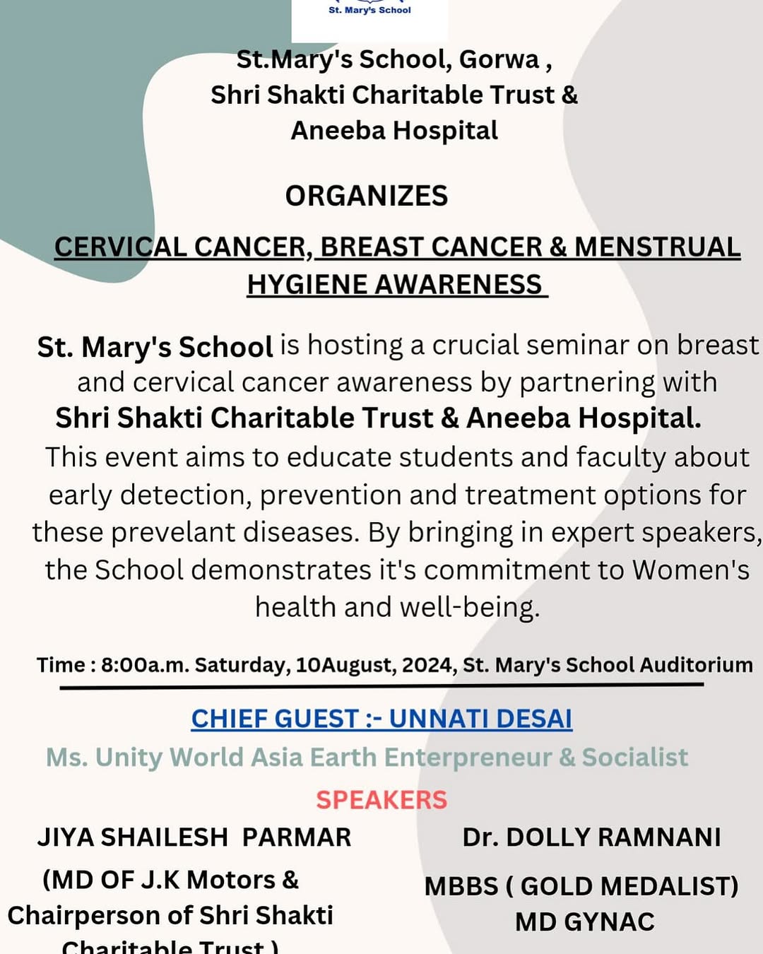 Women's Health Awareness Seminar: Cervical Cancer, Breast Cancer & Menstrual Hygiene at St. Mary's School, Vadodara — image 1
