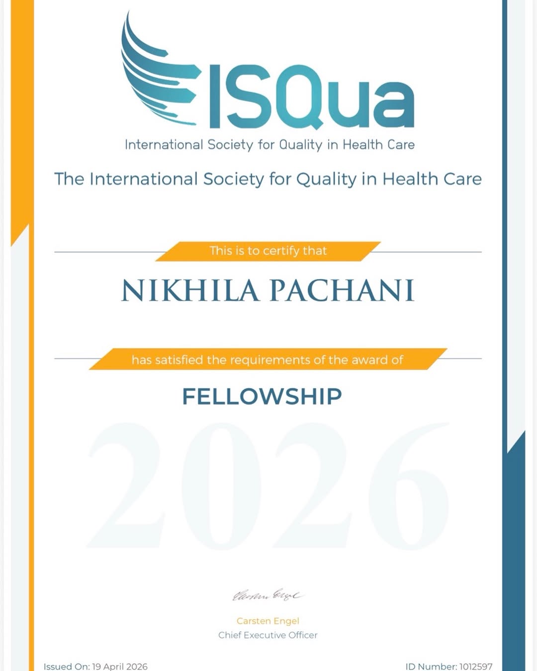 Dr. Nikhila Pachani Receives ISQua Fellowship for Healthcare Quality — image 1